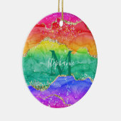 Farbiger Regenbogen-Glitzer Gold Agate Monogram Keramik Ornament (Rechts)