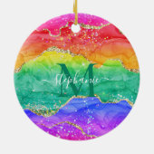 Farbiger Regenbogen-Glitzer Gold Agate Monogram Keramik Ornament (Hinten)