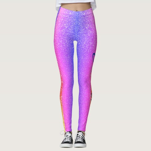 Farbiger Regenbogen-Glitzer Leggings (Vorderseite)