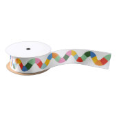Farbiger Regenbogen-Karo Wavy Line und White Line Satinband (Spule)