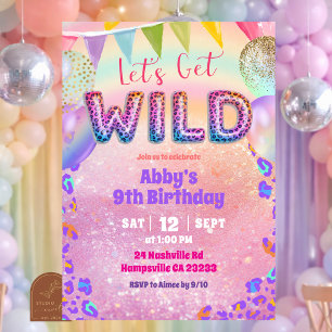 Farbiger Regenbogen Leopard Lass uns Wilde Geburts Einladung
