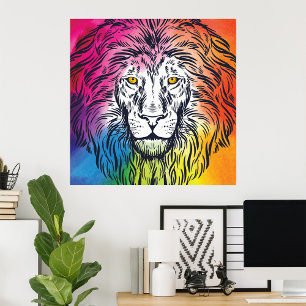 Farbiger Regenbogen Löwenkopf Bold Wildlife Poster