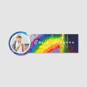 Farbiger Regenbogen mit individuellem Kindername u Namensschild (Vorderseite)