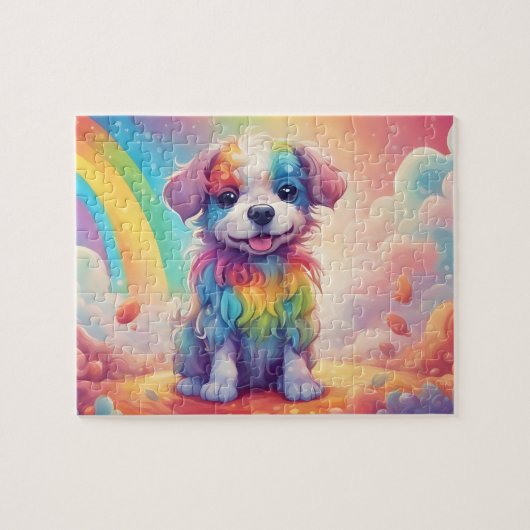 Farbiger Regenbogen Niedlich Kleiner Wasserfarbhun Puzzle (Horizontal)