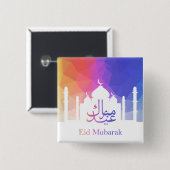 Farbiger Regenbogen Polygonal Eid Mubarak Moschee Button (Vorne & Hinten)