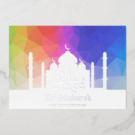 Farbiger Regenbogen Polygonal Eid Mubarak Moschee Folien Feiertagskarte