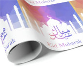 Farbiger Regenbogen Polygonal Eid Mubarak Moschee Geschenkpapier (Rolleneckpunkt)
