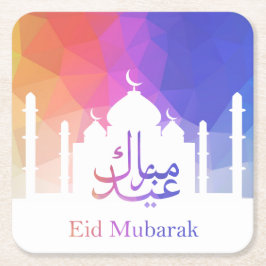 Farbiger Regenbogen Polygonal Eid Mubarak Moschee Rechteckiger Pappuntersetzer