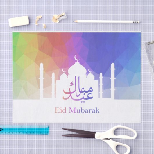 Farbiger Regenbogen Polygonal Eid Mubarak Moschee Seidenpapier (Handwerk)
