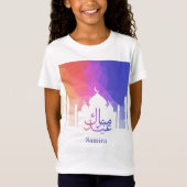 Farbiger Regenbogen Polygonal Eid Mubarak Moschee T-Shirt (Vorderseite)