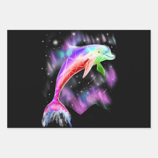 Farbiger Regenbogen Rosa Delphin Ocean Galaxy Raum Geschenkpapier Set (Vorderseite)