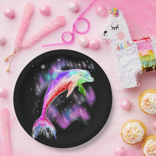 Farbiger Regenbogen Rosa Delphin Ocean Galaxy Raum Pappteller (Party)