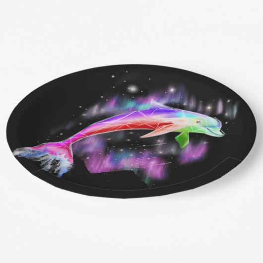 Farbiger Regenbogen Rosa Delphin Ocean Galaxy Raum Pappteller (Schrägansicht)