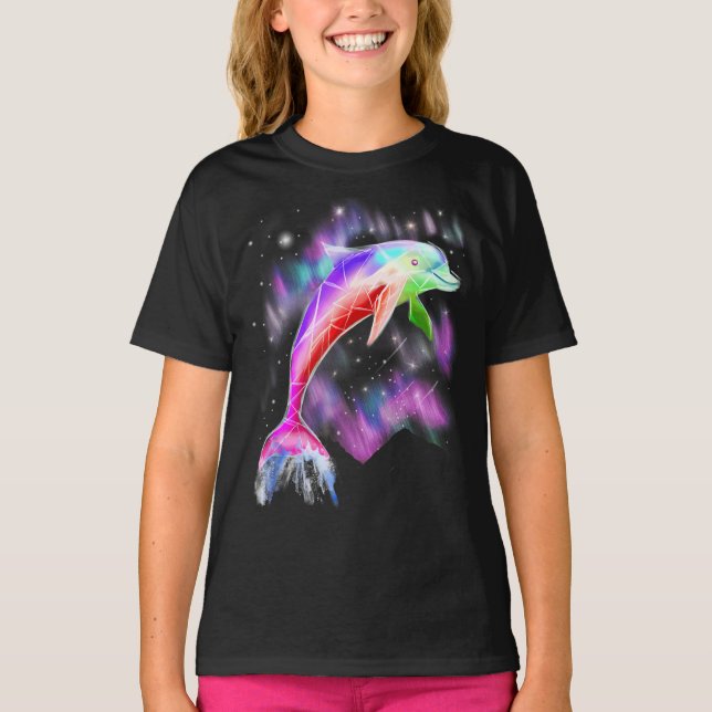 Farbiger Regenbogen Rosa Delphin Ocean Galaxy Raum T-Shirt (Vorderseite)