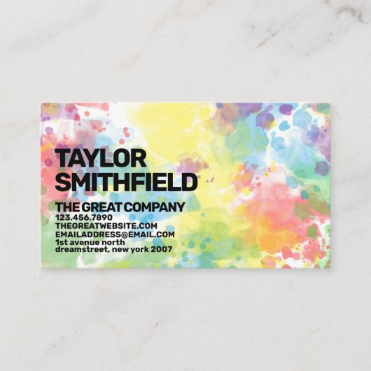 Farbiger Regenbogen Spritzer Wasserfarbe Visitenkarte (Vorderseite)