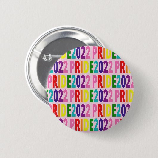 Farbiger Regenbogen Text LGBTQ Gay Pride 2022 Button (Vorne & Hinten)