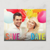 Farbiger Regenbogen Text Modernes Foto Save the Da Ankündigungspostkarte (Vorderseite)