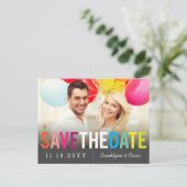 Farbiger Regenbogen Text Modernes Foto Save the Da Ankündigungspostkarte (Stehend Vorderseite)