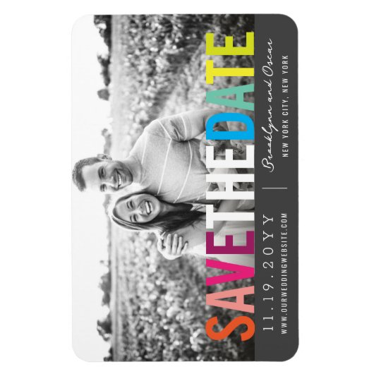 Farbiger Regenbogen Text Modernes Foto Save the Da Magnet (Vertikal)