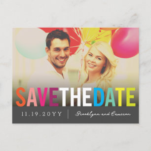 Farbiger Regenbogen Text Save the Date Foto Postka Ankündigungspostkarte