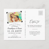 Farbiger Regenbogen Text Save the Date Foto Postka Ankündigungspostkarte (Rückseite)