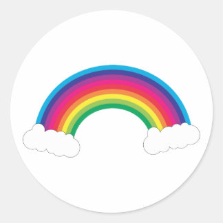 Farbiger Regenbogen und weiße Wolken Runder Aufkleber