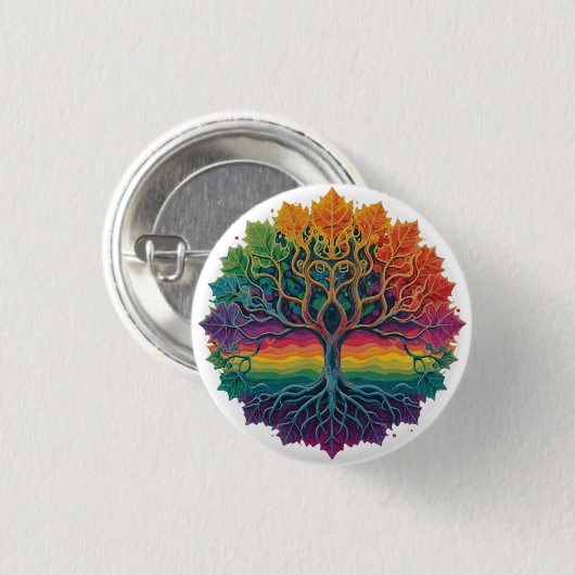Farbiger Regenbogenbaum Button (Vorne & Hinten)