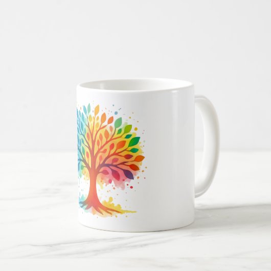 Farbiger Regenbogenbaum-des-Lebens-Becher | Lebend Kaffeetasse (VorderseiteRechts)