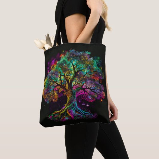 Farbiger Regenbogenbaum Glühwürmchen Moderne Kunst Tasche (Von Nahem)