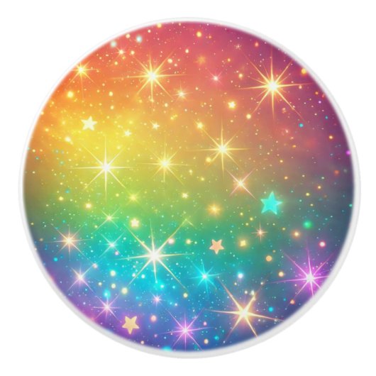 Farbiger Regenbogensternraum Keramikknauf (Vorderseite)