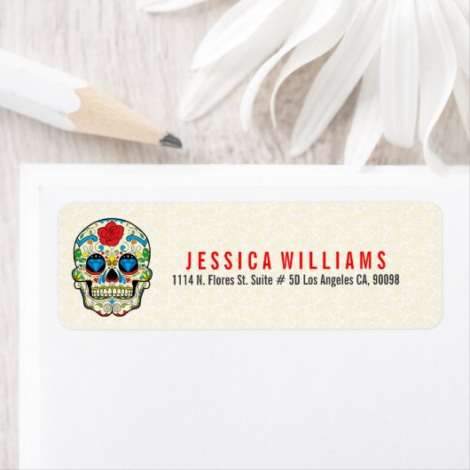 Farbiger Retro-Zuckerschädel 2 auf Beige (Insitu)