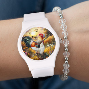 Farbiger Rise and Shine Hahn Armbanduhr