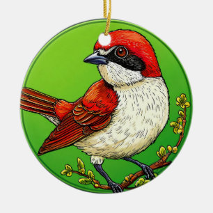 Farbiger Rotrückenwürger Vogel Keramik Ornament