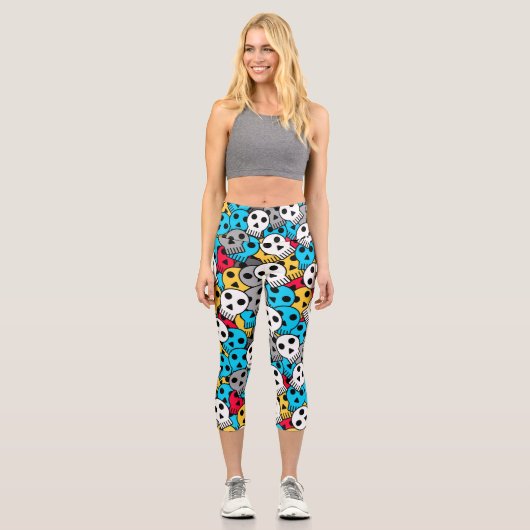farbiger Schädel Capri Leggings (Vorderseite)