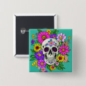 farbiger Schädel mit Blume Button (Vorne & Hinten)