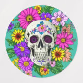farbiger Schädel mit Blume Etiketten (Design 1)