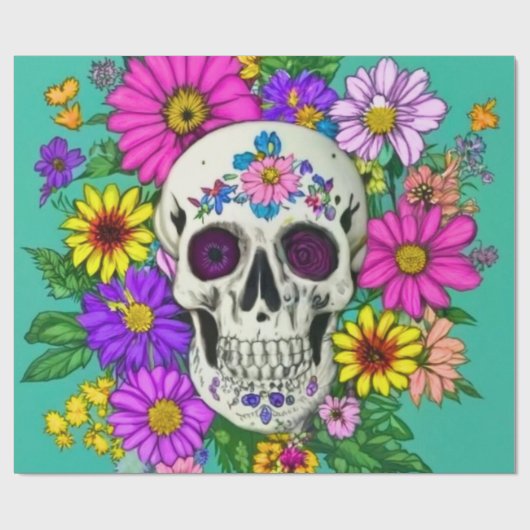 farbiger Schädel mit Blume Geschenkpapier (Flach)