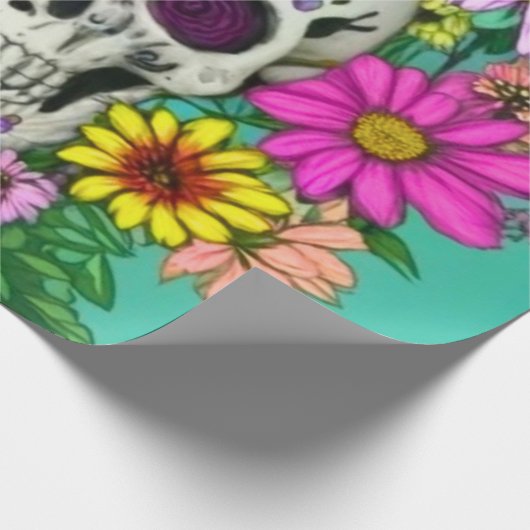 farbiger Schädel mit Blume Geschenkpapier (Ecke)