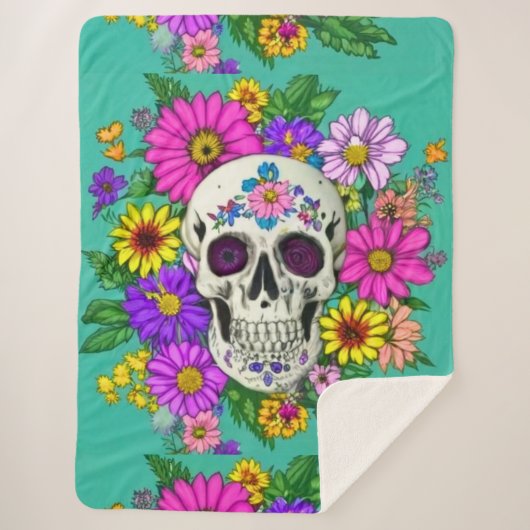 farbiger Schädel mit Blume Sherpadecke (Vorderseite)