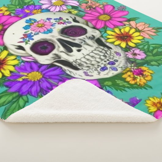 farbiger Schädel mit Blume Sherpadecke (3/4)
