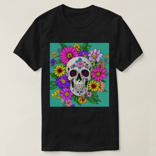 farbiger Schädel mit Blume T - Shirt (Design vorne)