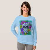 farbiger Schädel mit Blume T - Shirt (Vorne ganz)