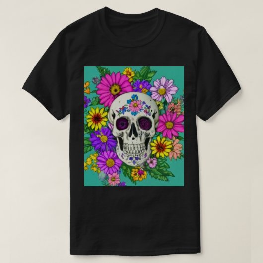 farbiger Schädel mit Blume T-Shirt (Design vorne)