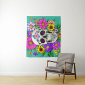 farbiger Schädel mit Blume Tapisserie Wandteppich (Beispiel)
