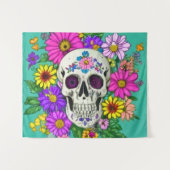 farbiger Schädel mit Blume Tapisserie Wandteppich (Vorderseite (Horizontal))