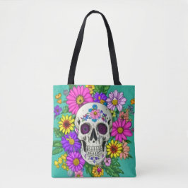 farbiger Schädel mit Blume Tasche