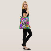 farbiger Schädel mit Blume Tasche (Am Model)