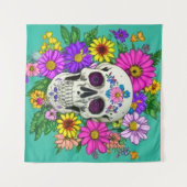 farbiger Schädel mit Blume Wandteppich (Vorderseite (Horizontal))
