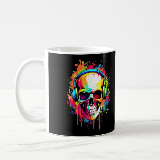 Farbiger Schädel mit Kopfhörern Kaffeetasse (Links)
