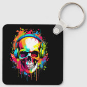 Farbiger Schädel mit Kopfhörern Schlüsselanhänger (Rückseite)